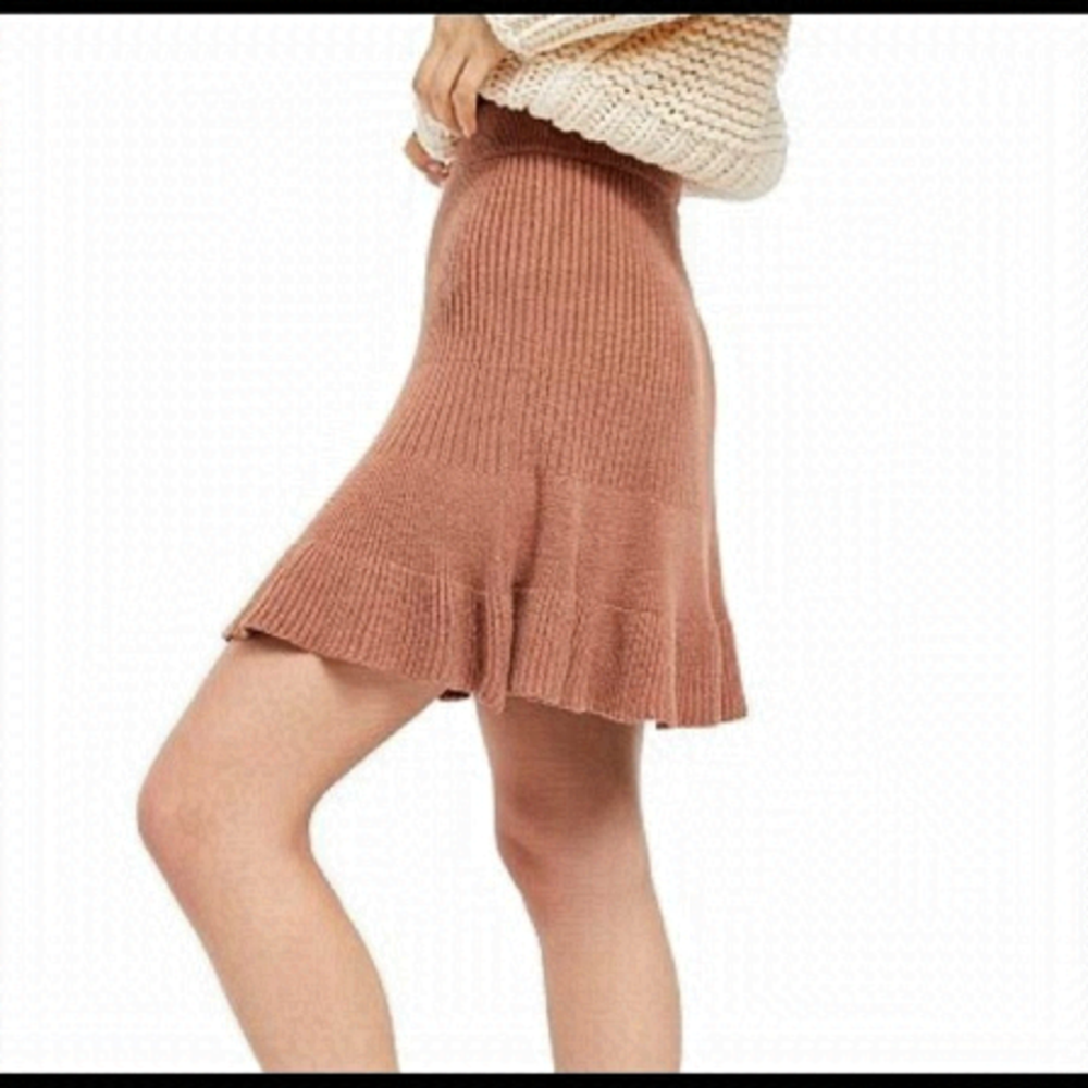 Nwt-Free People Solid Gold Ribbed Mini Skirt